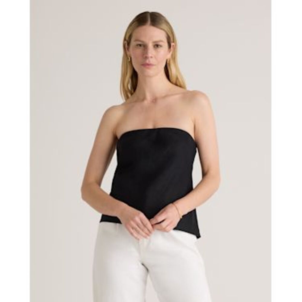 Quince Women 100% European Linen Strapless Top Black S